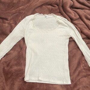 Top shop Lace trim pointelle top in white